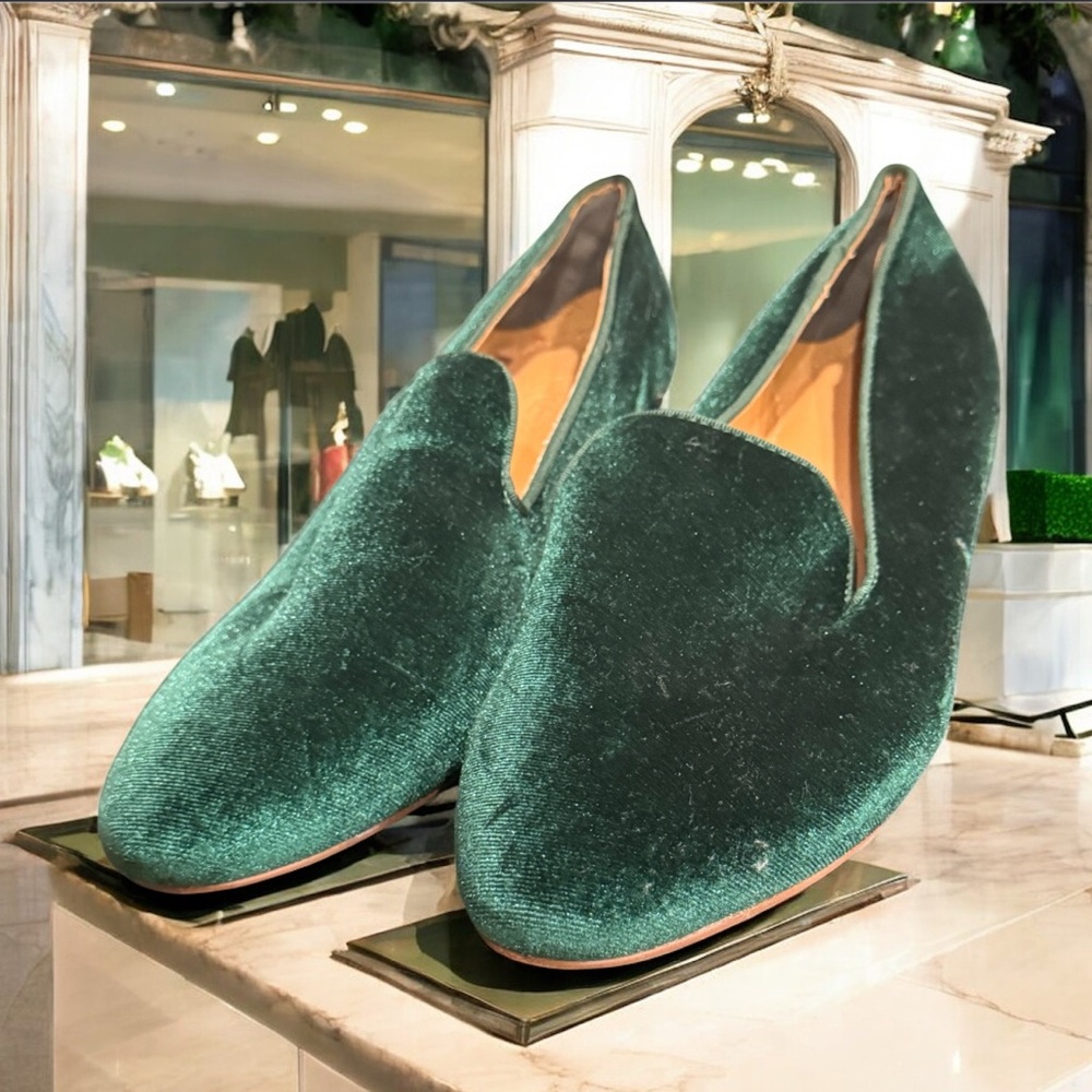 J. Crew academic green velvet flats loafers size 9